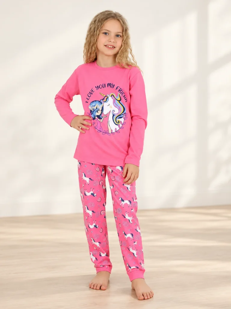 Kız Çocuk Unicorn Baskılı Uzun Kollu Pijama Takımı - Alternatif ürün görünümü - Almira Bebek