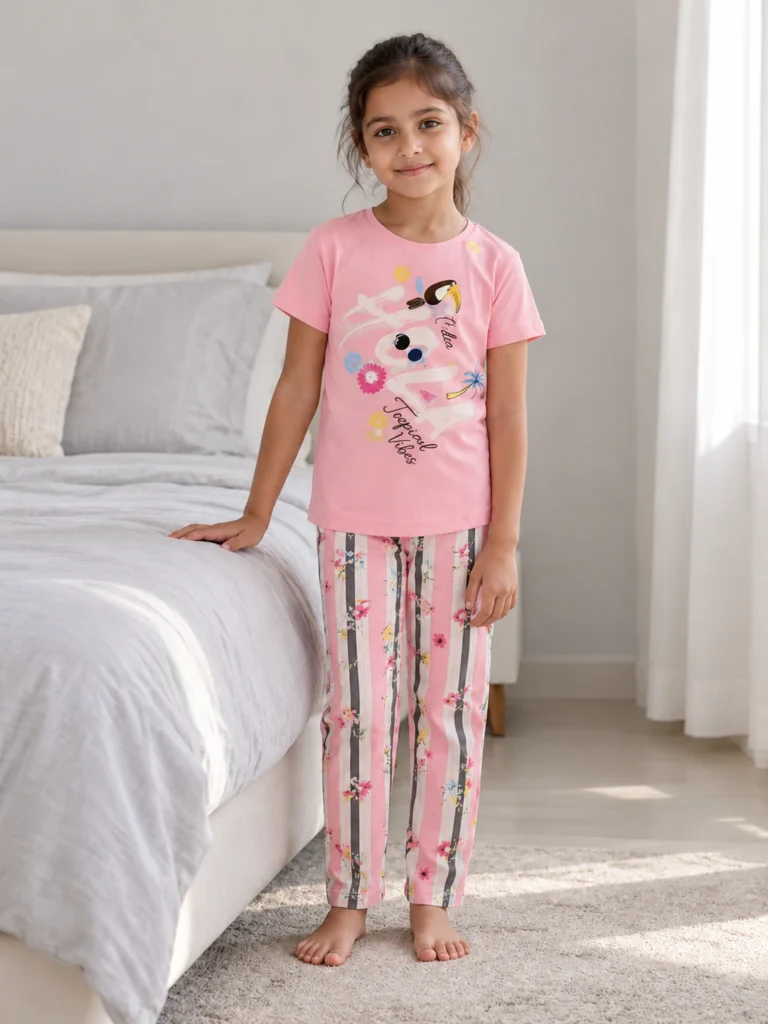 Kız Çocuk Hola Tropical Yazılı Kısa Kollu Pijama Takımı