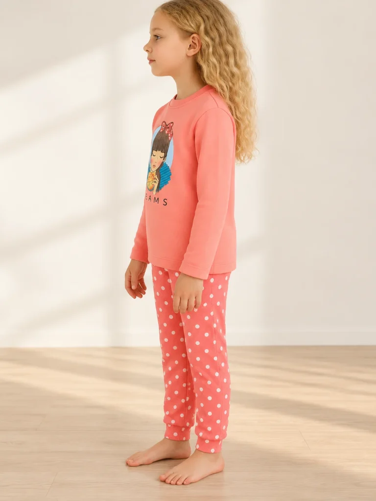 Kız Çocuk Let Your Dream Yazılı Kız Baskılı Uzun Kollu Pijama takımı - Alternatif ürün görünümü - Almira Bebek