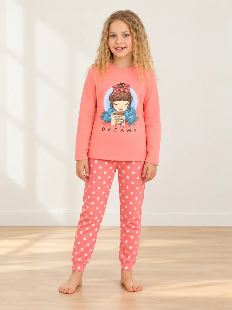 Kız Çocuk Let Your Dream Yazılı Kız Baskılı Uzun Kollu Pijama takımı