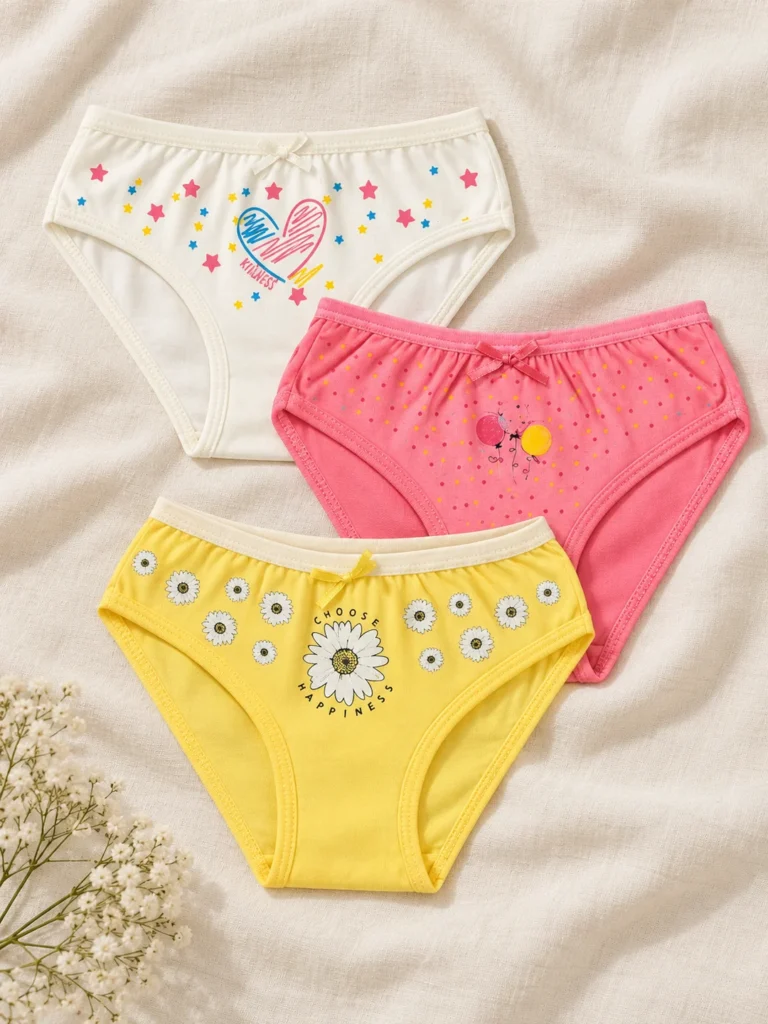 Kız Çocuk Kalp -Balon - Çiçek Desenli 3 'Lü Slip