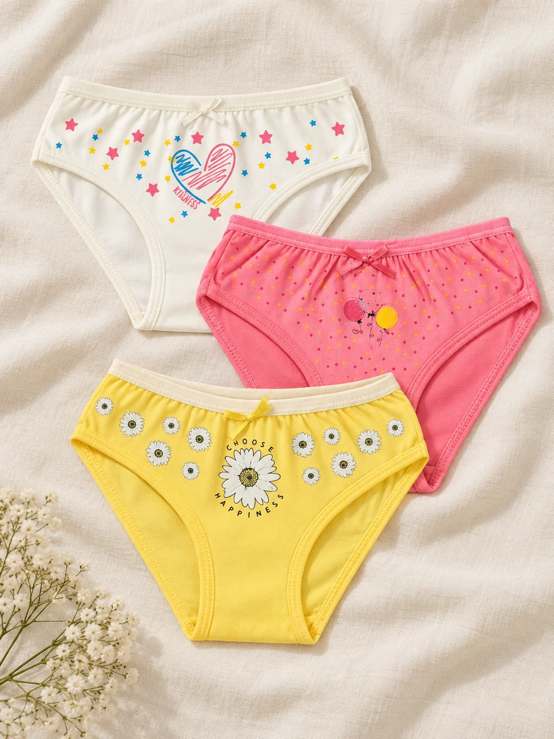 Kız Çocuk Kalp -Balon - Çiçek Desenli 3 'Lü Slip - Konsept ürün fotoğrafı - Almira Bebek
