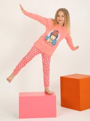 Kız Çocuk let Your Dream Yazılı Kız Baskılı Uzun Kollu Pijama takımı - Almira Bebek
