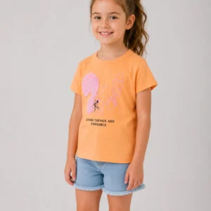 Kız Çocuk Sincap Baskılı Good Thıngs Are Posıble Yazılı Kısa Kollu Tişört - Almira Bebek