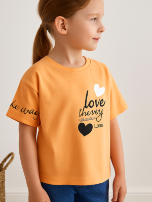 Kız Çocuk Kalp Baskılı Love The Way Yazılı Tişört - Almira Bebek