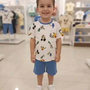 Erkek Çocuk Dufy Mickey Ve Köpek Baskılı Tişörtlü Şortlu Takım - Almira Bebek