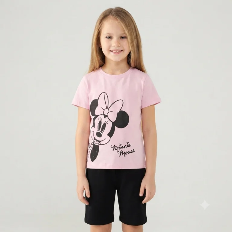 Kız Çocuk Minnie Mouse Baskılı Kısa Kollu Tişört