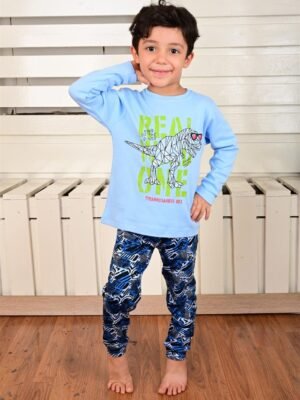 Erkek Çocuk Dinazor Baskılı Uzun Kollu Pijama takımı - Almira Bebek