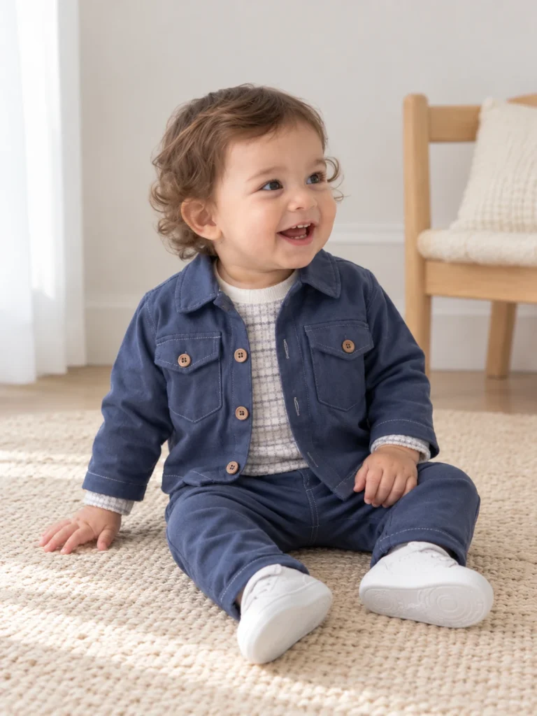Erkek Çocuk Çift Cepli Düğmeli Ceket- Sweat _ Pantolon Takım