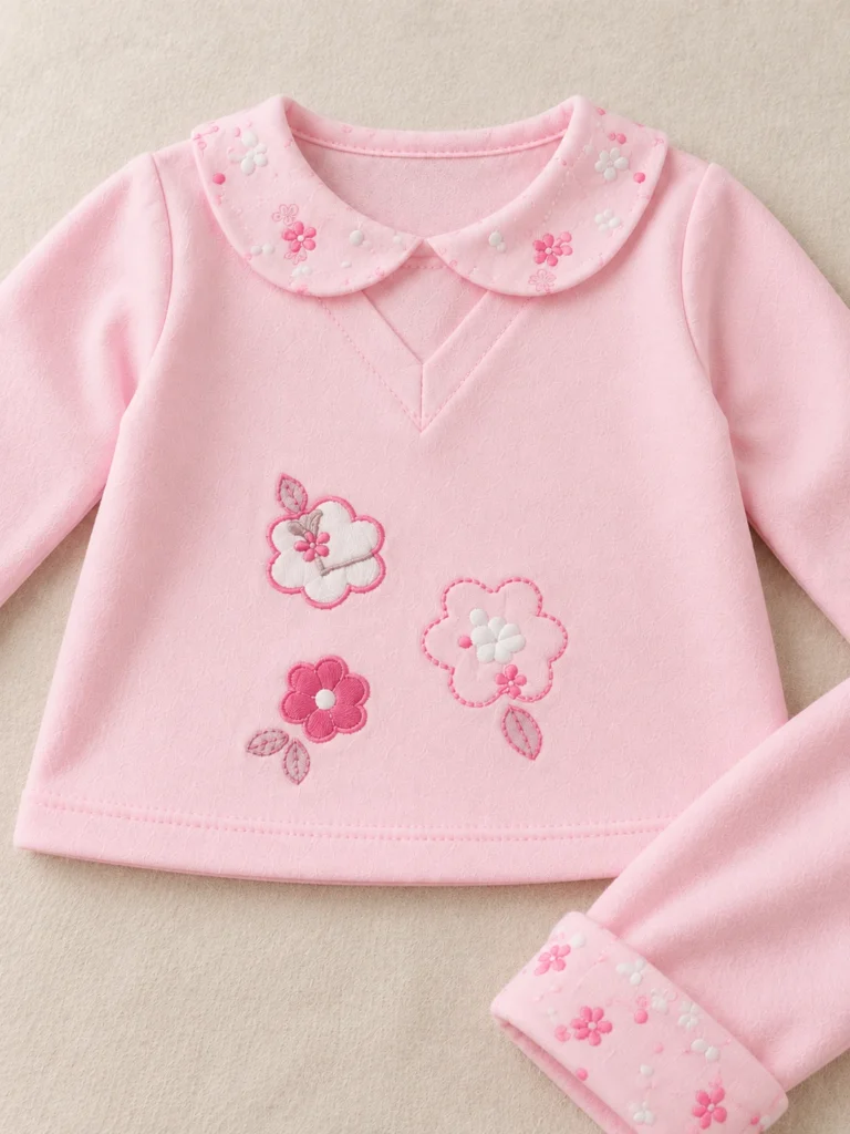 Kız Bebek Çiçek Nakışlı Uzun Kollu Takım - V3 doğal ürün görünümü - Almira Bebek