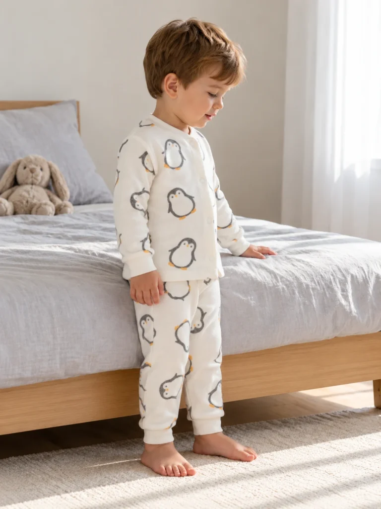 Erkek Çocuk Penguen Baskılı Önden Çıtçıtlı Uzun Kollu Pijama Takımı - V3 doğal ürün görünümü - Almira Bebek