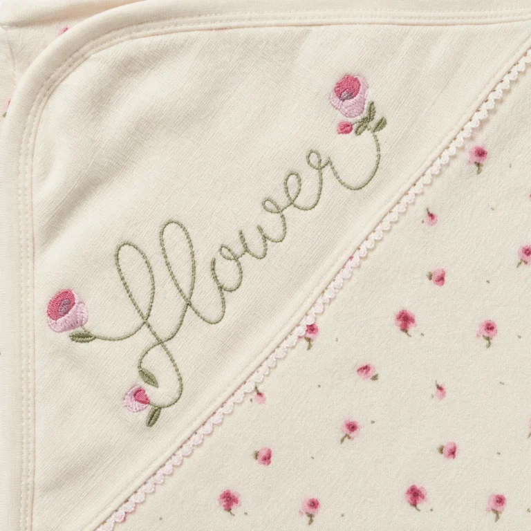 Kız Bebek Flover Yazılı Çiçekli Penye Battaniye - Kumaş ve işçilik detayı - Almira Bebek