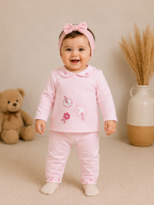 Kız Bebek Çiçek Nakışlı Uzun Kollu Takım - Almira Bebek