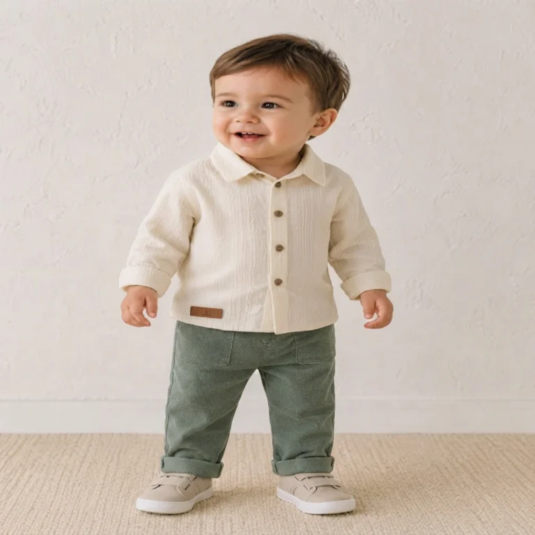 Erkek Bebek Müslin Kumaşlı Gömlek- Pantolon Takım