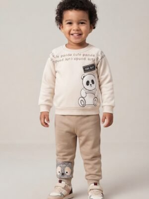 Erkek Bebek Cool Boys Yazılı Panda Baskılı Uzun Kollu Takım - Almira Bebek