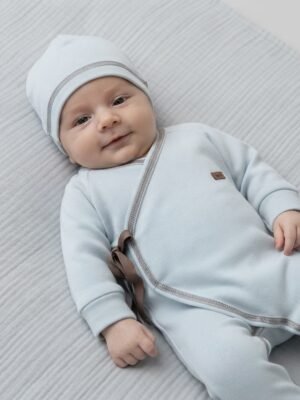Erkek Bebek Uzun Kollu Yandan Bağcıklı Şapkalı Tulum - Almira Bebek