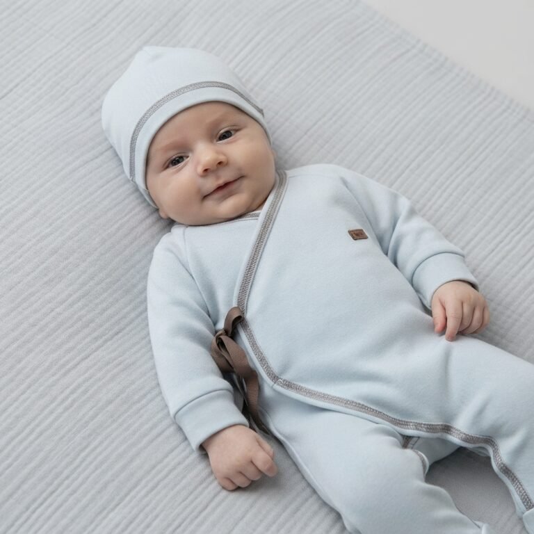 Erkek Bebek Uzun Kollu Yandan Bağcıklı Şapkalı Tulum