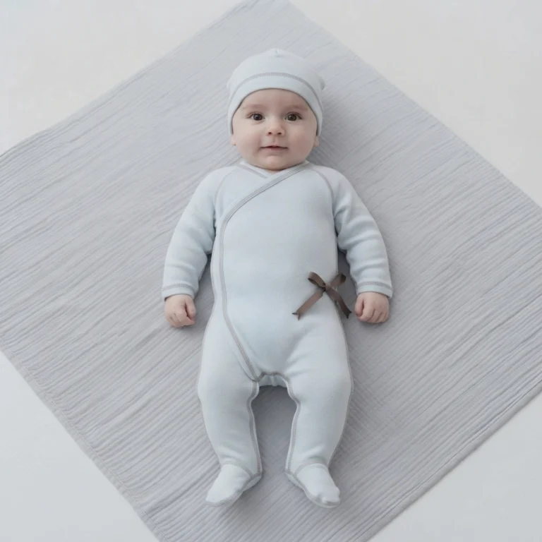 Erkek Bebek Uzun Kollu Yandan Bağcıklı Şapkalı Tulum - 2. görsel
