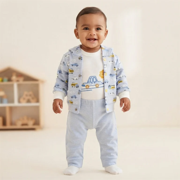 Erkek Bebek Araba Desenli kapşonlu Hırkalı - Pantolon - Bady 3' Lü Set