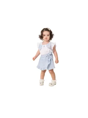 Kız Bebek Fiyonklu Çizgili Tişört Şort Takım - Almira Bebek