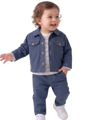 Erkek Çocuk Çift Cepli Düğmeli Ceket- Sweat _ Pantolon Takım - Almira Bebek