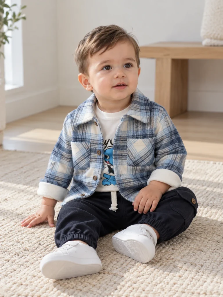 Erkek Bebek Oduncu Gömlekli -Stay Coll Baskılı Sweat- Kargo cepli pantolon takım