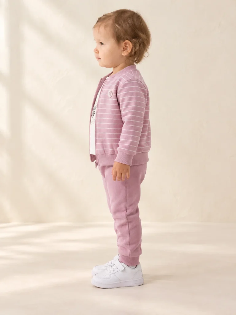 Kız Bebek Çizgili - Fermuarlı - Şardonlu Hırka Bady _ Pantolon Takım - Alternatif ürün görünümü - Almira Bebek