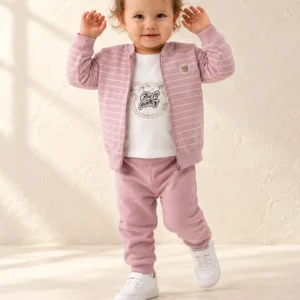 Kız Bebek Çizgili - Fermuarlı - Şardonlu Hırka Bady _ Pantolon Takım - Konsept ürün fotoğrafı - Almira Bebek