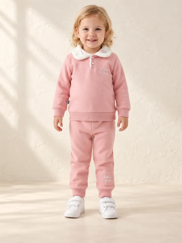 Kız Bebek Hello Kitty Yazılı yakası Peluş Şardonlu Takım