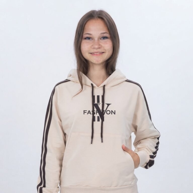 Kız Çocuk Kapşonlu - Yandan Şeritli -Kanguru Cepli Sweatshirt