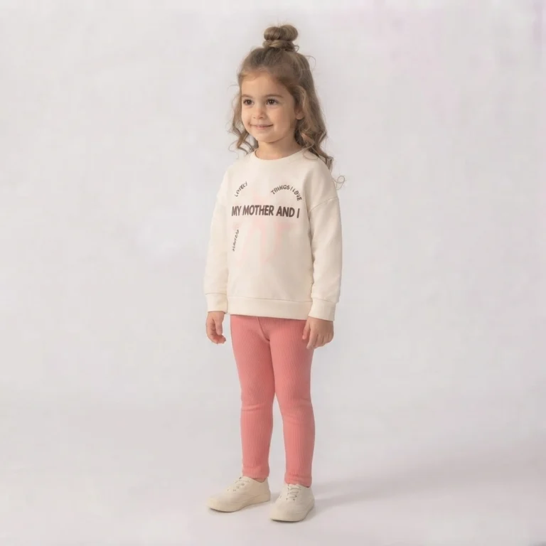 Kız Çocuk My Mother And Yazılı Sweat - Fitilli Taytlı Takım