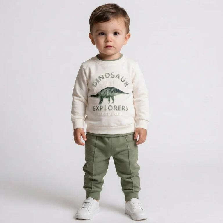 Erkek Bebek Dinazor Baskılı Sweat - Pantolon Takım