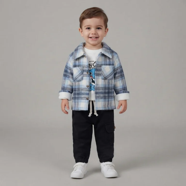Erkek Bebek Oduncu Gömlekli -Stay Coll Baskılı Sweat- Kargo cepli pantolon takım