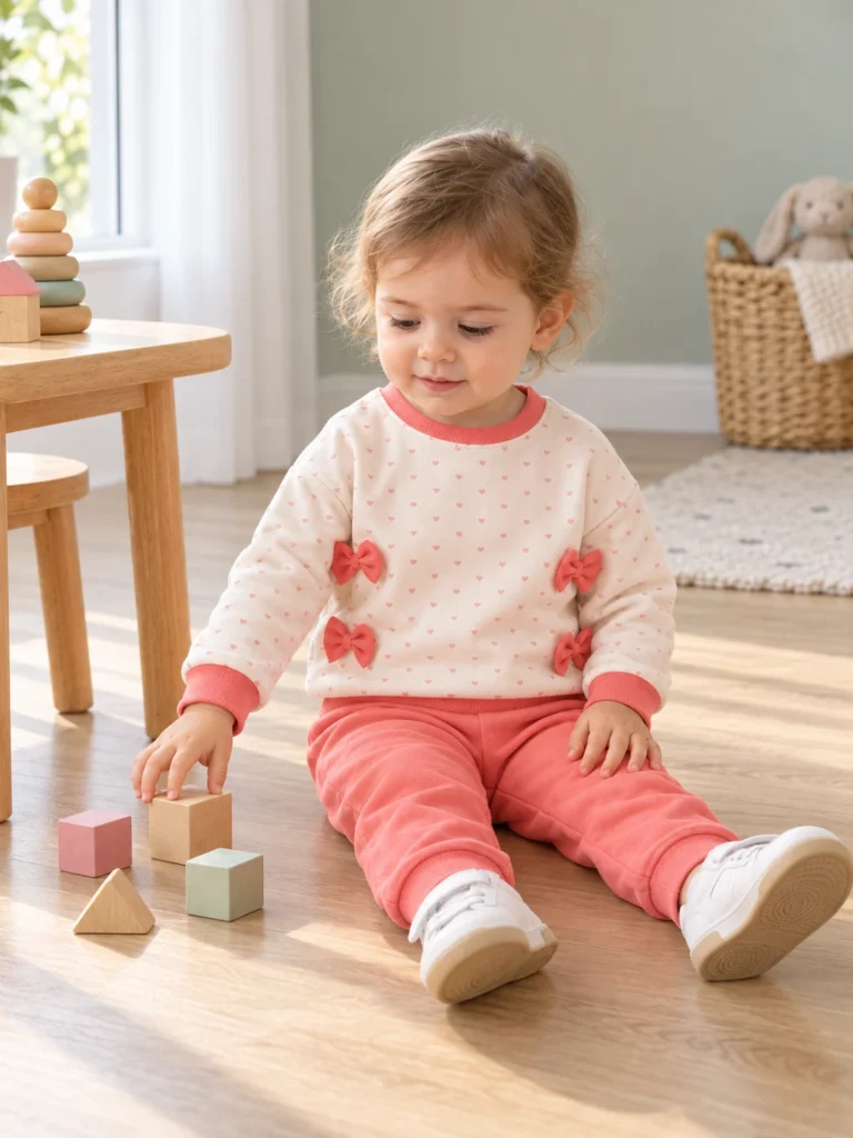 Kız Bebek Kalp Baskılı Fiyonk Detaylı 2'li Takım — 02-dogal