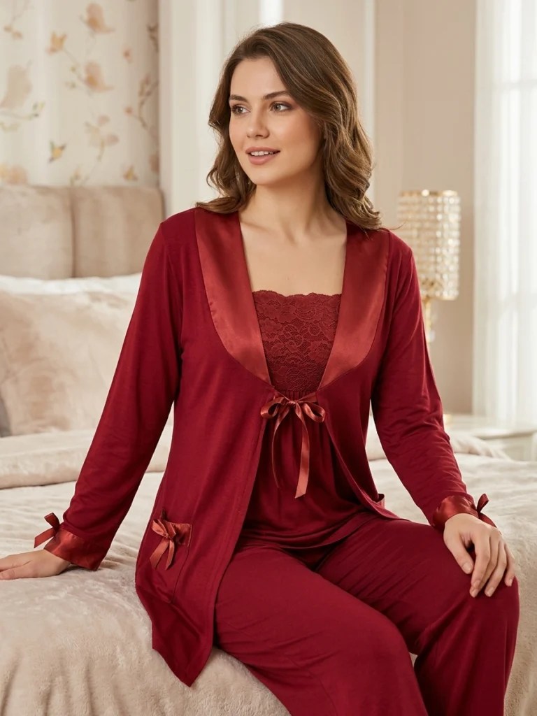 Sude Hamile Pijama Takımı - Mor, Pamuk Materyalli, M/l/xl Beden Seçenekleri, 3 Parça Paket İçeriği