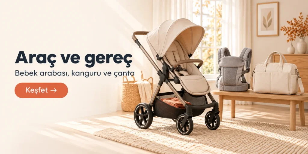 Araç ve gereç. Bebek arabası, kanguru ve çanta